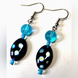 Handmade Blue & Black Earrings Women Gift